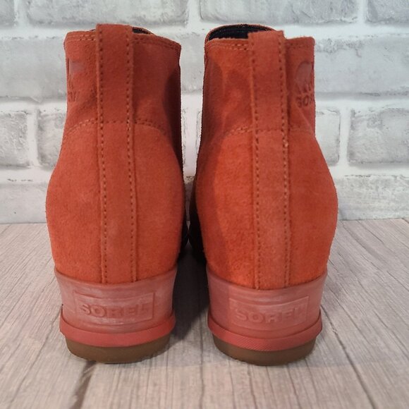 Sorel Suede Leather Evie Pull On Bootie Warp Red Wedge Boots Womens 10.5 - Picture 5 of 8